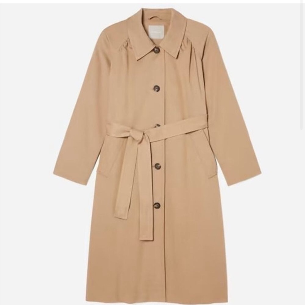 Everlane gathered drape trench coat tan